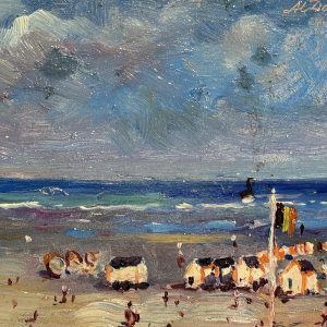 Albert DANDOY “The Beach at La Panne” 1948 oil painting on copper