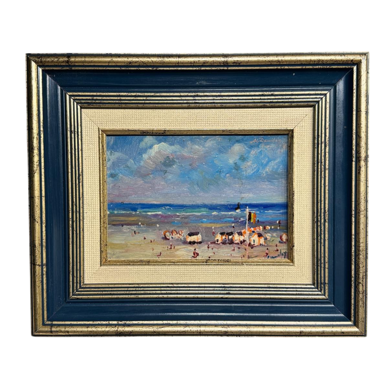 Albert Dandoy “Het strand van La Panne” 1948 olieverfschilderij op koper