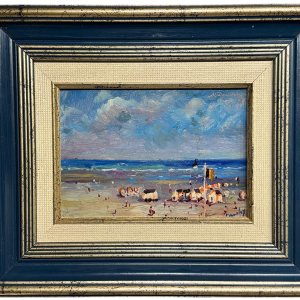 Albert DANDOY “The Beach at La Panne” 1948 oil painting on copper
