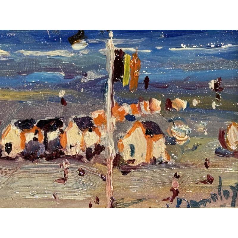 Albert DANDOY «La plage à la Panne» 1948 peinture huile sur cuivre
