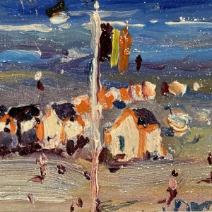 Albert DANDOY «La plage à la Panne» 1948 peinture huile sur cuivre