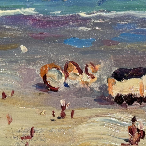 Albert Dandoy “Het strand van La Panne” 1948 olieverfschilderij op koper