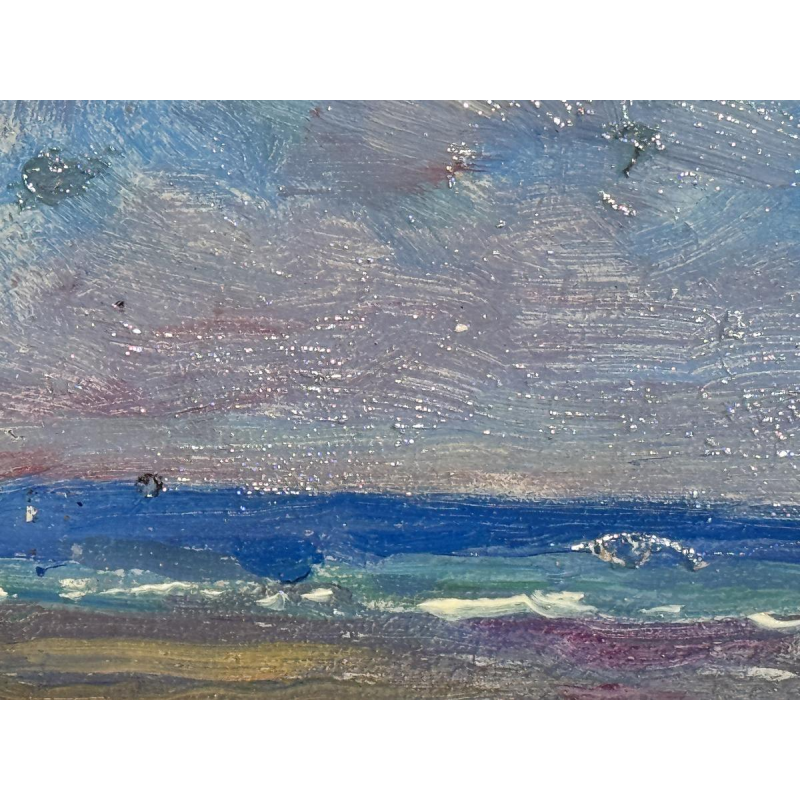 Albert Dandoy “Het strand van La Panne” 1948 olieverfschilderij op koper