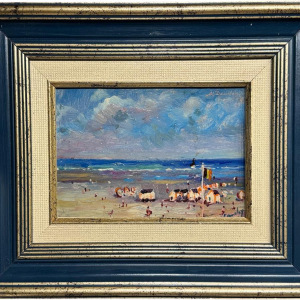 Albert DANDOY “The Beach at La Panne” 1948 oil painting on copper