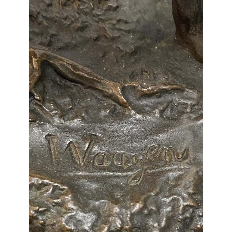 Arthur Waagen 'De Vampierhond', bronzen dierensculptuur, 19e eeuw