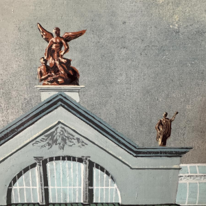 Gaston BOGAERT “De Luiaards”, een fantastisch surrealistisch schilderij, olieverf op paneel.