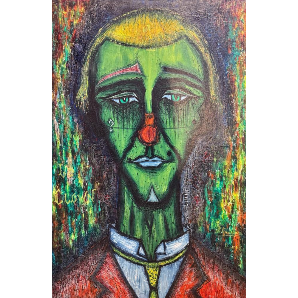 Paul GARDANNE “Clown” 1965 oil on canvas in the style of Bernard Buffet