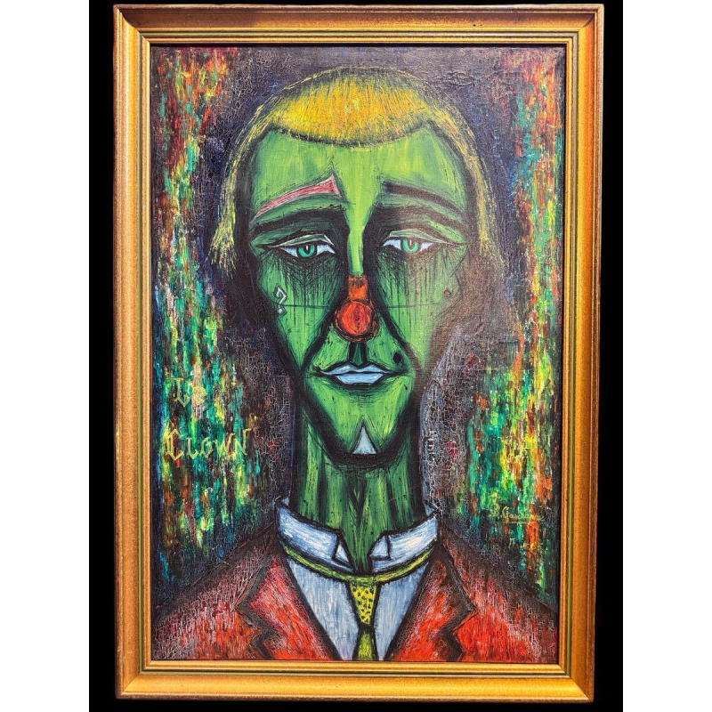 Paul GARDANNE “Clown” 1965 oil on canvas in the style of Bernard Buffet