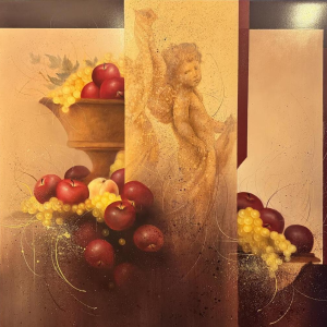 Jean-Claude DRESSE “Composition with cherub and fruit” oil painting on panel