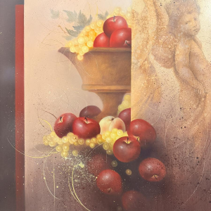 Jean-Claude DRESSE “Composition with cherub and fruit” oil painting on panel