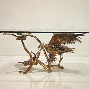 Christian Techoueyres, table à dîner / console Hollywood Regency laiton et géodes d'améthyste, 1970s