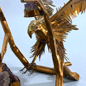 Christian Techoueyres, Hollywood Regency dining table/console in brass and amethyst geodes, 1970s