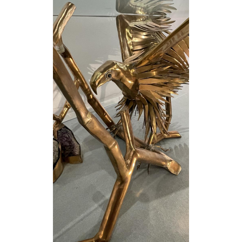 Christian Techoueyres, Hollywood Regency eettafel/console van messing en amethistgeodes, jaren 70