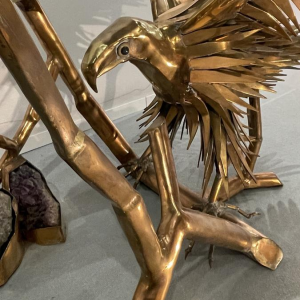 Christian Techoueyres, table à dîner / console Hollywood Regency laiton et géodes d'améthyste, 1970s