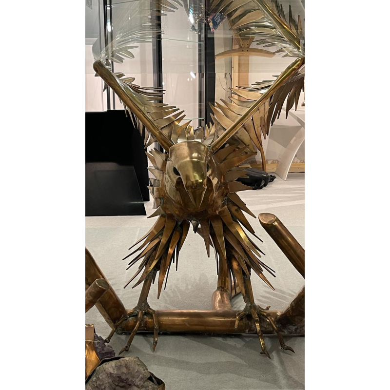 Christian Techoueyres, Hollywood Regency eettafel/console van messing en amethistgeodes, jaren 70