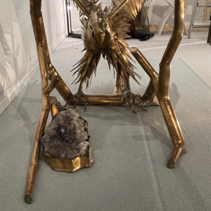 Christian Techoueyres, table à dîner / console Hollywood Regency laiton et géodes d'améthyste, 1970s