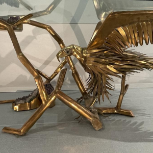 Christian Techoueyres, Hollywood Regency eettafel/console van messing en amethistgeodes, jaren 70