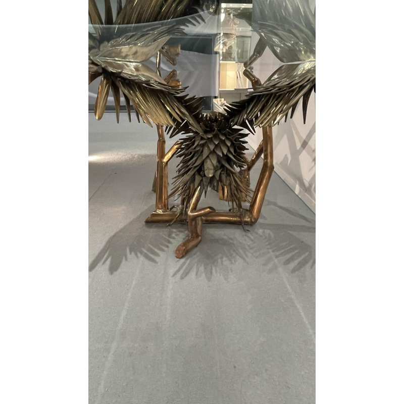 Christian Techoueyres, Hollywood Regency dining table/console in brass and amethyst geodes, 1970s