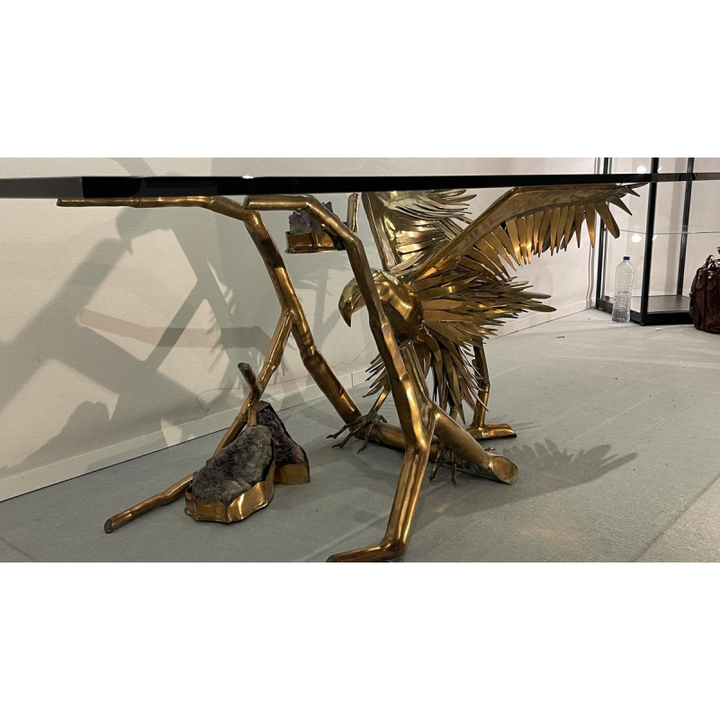 Christian Techoueyres, table à dîner / console Hollywood Regency laiton et géodes d'améthyste, 1970s