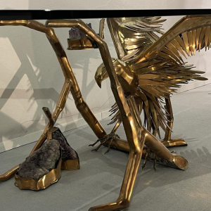 Christian Techoueyres, Hollywood Regency eettafel/console van messing en amethistgeodes, jaren 70