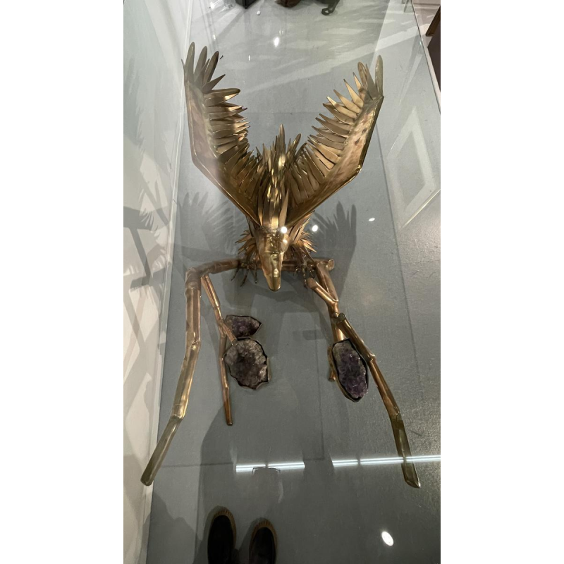 Christian Techoueyres, table à dîner / console Hollywood Regency laiton et géodes d'améthyste, 1970s