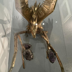 Christian Techoueyres, Hollywood Regency eettafel/console van messing en amethistgeodes, jaren 70