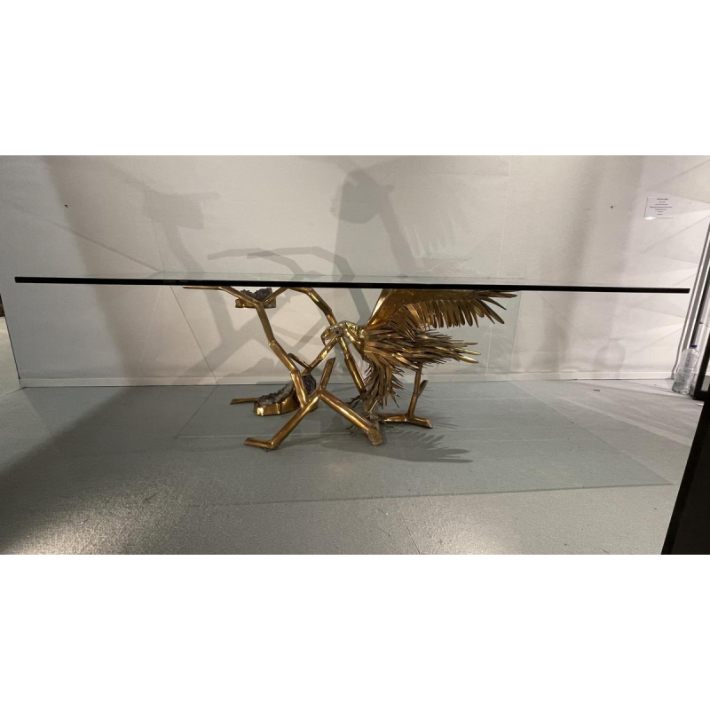 Christian Techoueyres, Hollywood Regency dining table/console in brass and amethyst geodes, 1970s