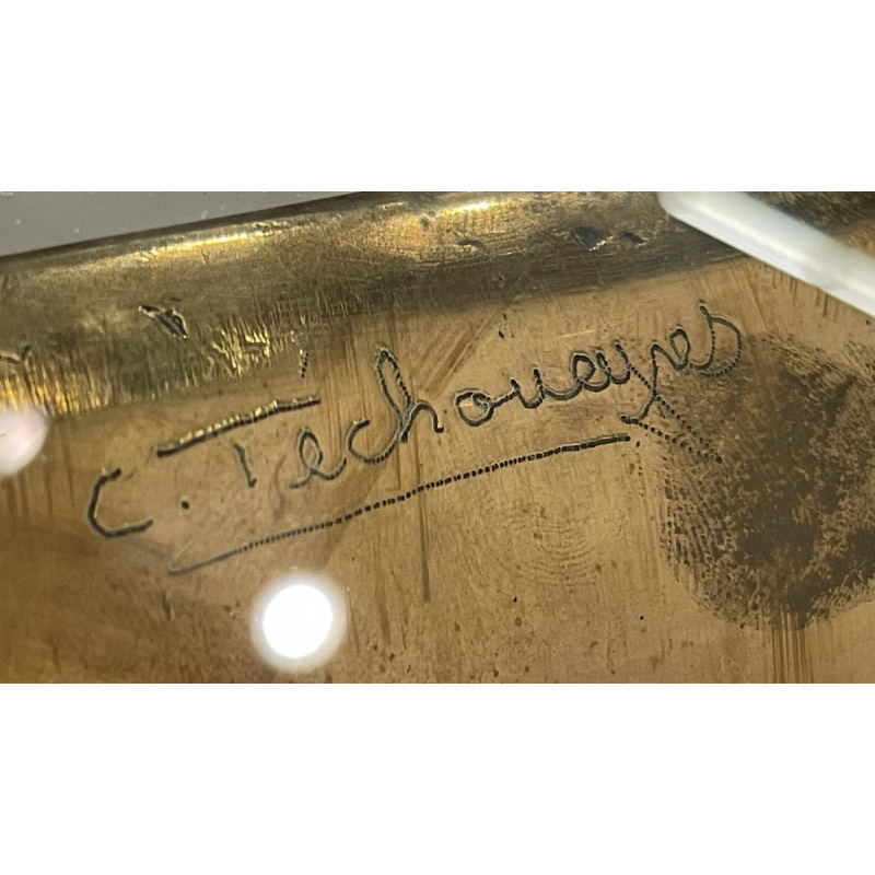 Christian Techoueyres, table à dîner / console Hollywood Regency laiton et géodes d'améthyste, 1970s