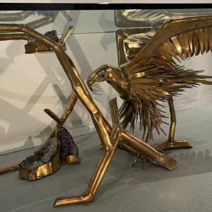 Christian Techoueyres, table à dîner / console Hollywood Regency laiton et géodes d'améthyste, 1970s