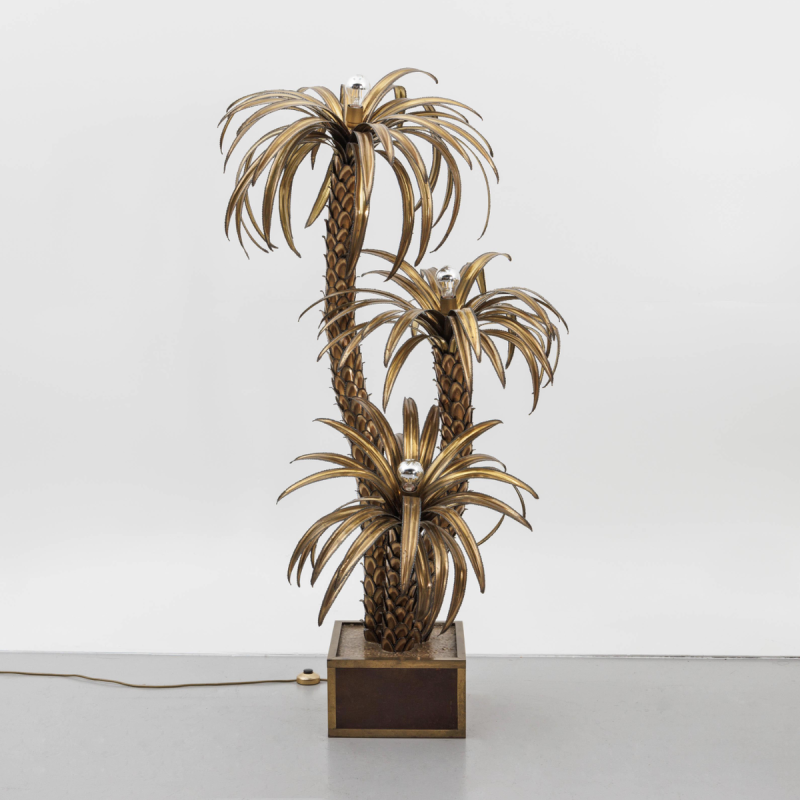 Christian Techoueyres, Hollywood Regency dining table/console in brass and amethyst geodes, 1970s