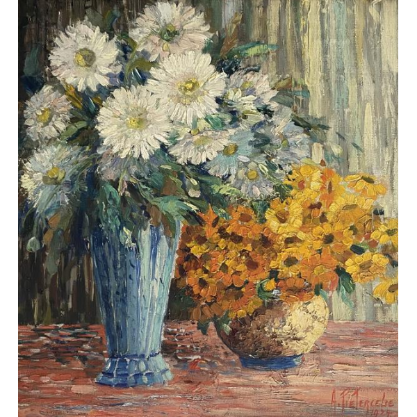 Alfred Pietercelie "Boeket van bloemen", olieverfschilderij op doek, 1924