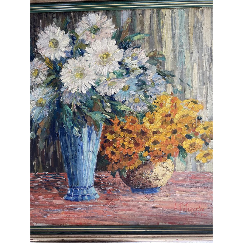 Alfred Pietercelie "Bouquet of Flowers" oil painting on canvas, 1924