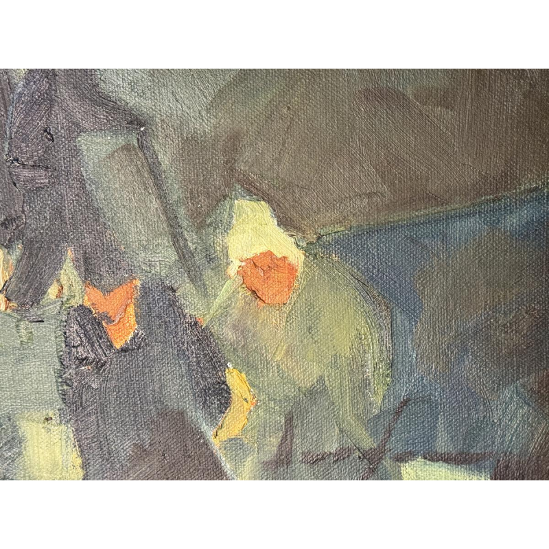 Milo DARDENNE “Parishioners leaving the Church of Saint Peter in Jamoigne?” oil painting on canvas