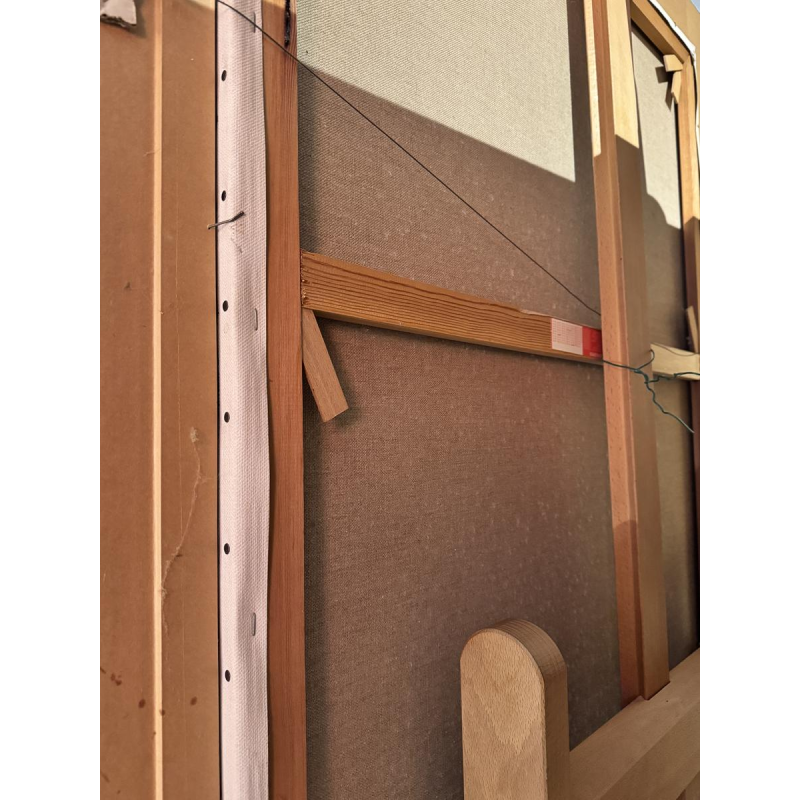 Milo Dardenne “Parochianen verlaten de Sint-Pieterskerk in Jamoigne?” olieverfschilderij op doek