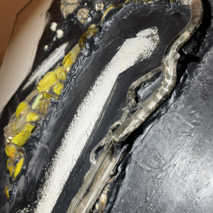 Gilbert AUQUIERE "Fusion XXI", gemengde technieken, abstract schilderij op paneel, 1965