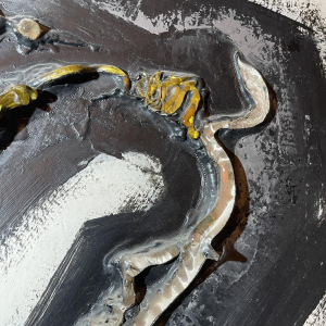 Gilbert AUQUIERE "Fusion XXI", gemengde technieken, abstract schilderij op paneel, 1965