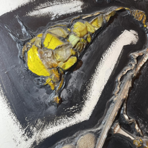 Gilbert AUQUIERE "Fusion XXI" technique mixte, tableau abstrait peint sur panneau en 1965