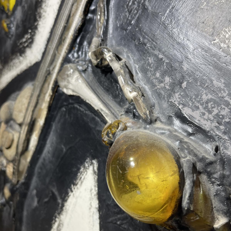 Gilbert AUQUIERE "Fusion XXI", gemengde technieken, abstract schilderij op paneel, 1965