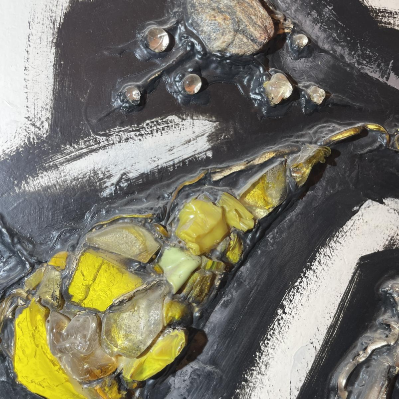 Gilbert AUQUIERE "Fusion XXI" technique mixte, tableau abstrait peint sur panneau en 1965