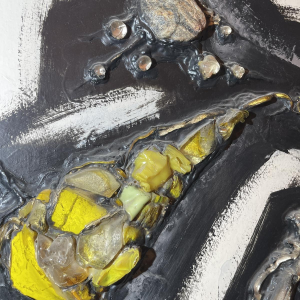 Gilbert AUQUIERE "Fusion XXI", gemengde technieken, abstract schilderij op paneel, 1965