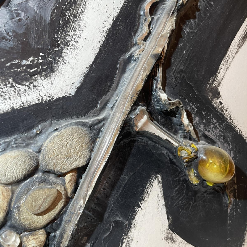 Gilbert AUQUIERE "Fusion XXI" technique mixte, tableau abstrait peint sur panneau en 1965