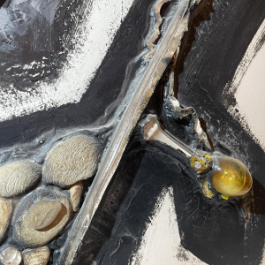 Gilbert AUQUIERE "Fusion XXI", gemengde technieken, abstract schilderij op paneel, 1965