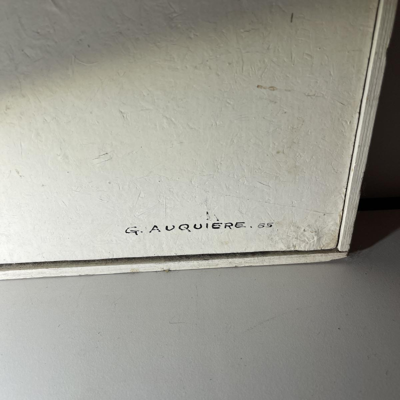 Gilbert AUQUIERE "Fusion XXI" mixed media, abstract painting on panel in 1965