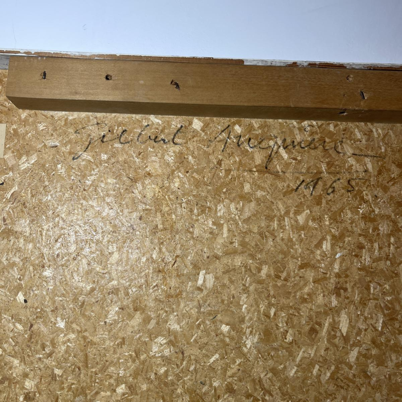 Gilbert AUQUIERE "Fusion XXI" mixed media, abstract painting on panel in 1965