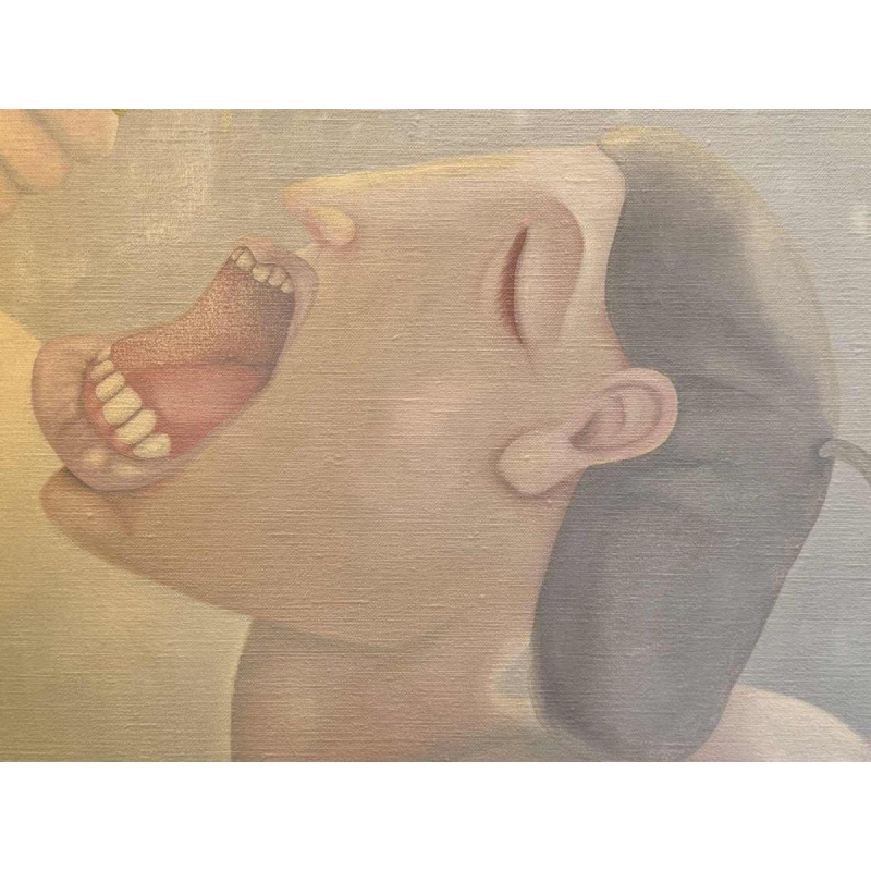 Mireille BASTIN « le buveur de bière et son chat » peinture huile sur toile