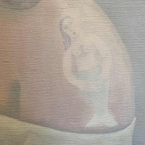 Mireille BASTIN « le buveur de bière et son chat » peinture huile sur toile