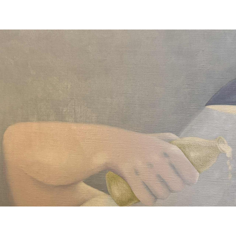 Mireille BASTIN « le buveur de bière et son chat » peinture huile sur toile