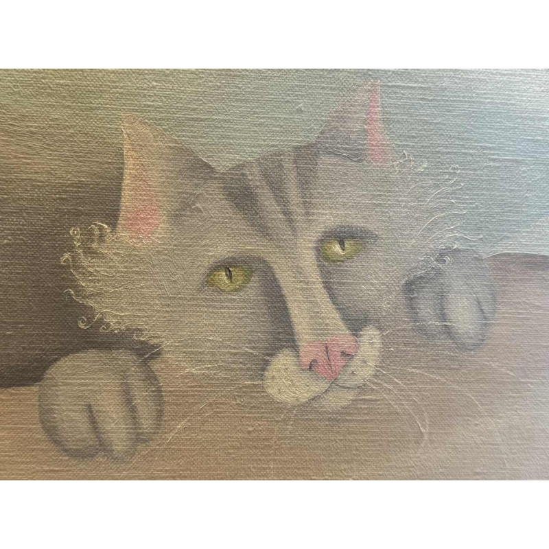 Mireille BASTIN "The béer drinker and his cat" oil painting on canvas,