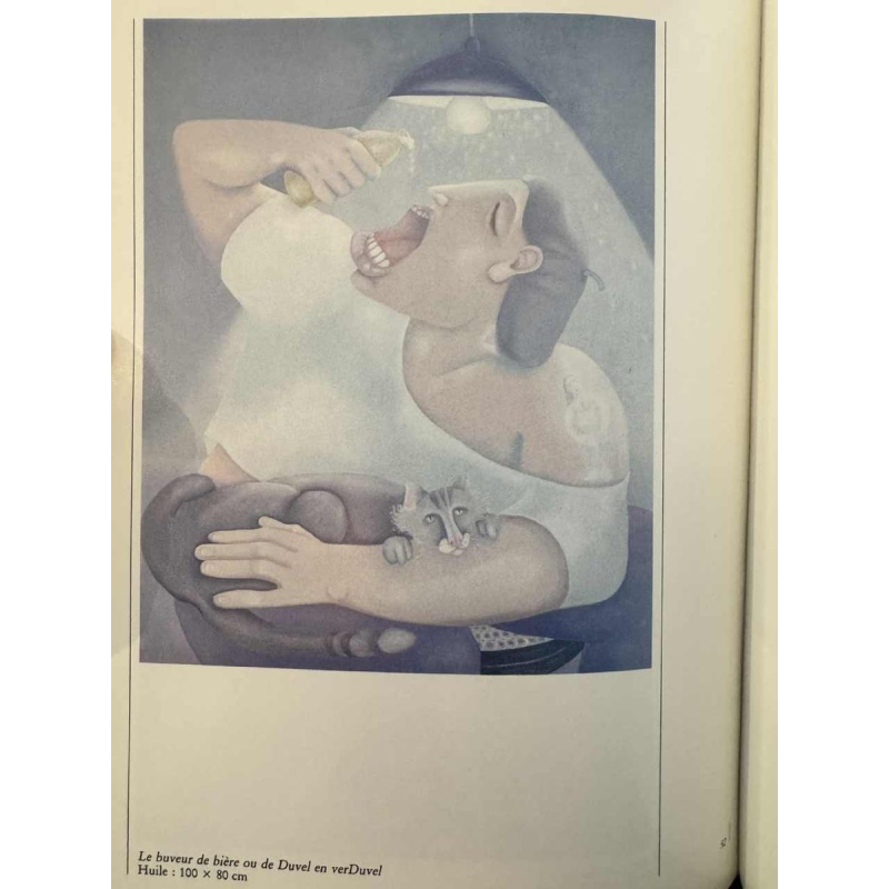 Mireille BASTIN "The béer drinker and his cat" oil painting on canvas,