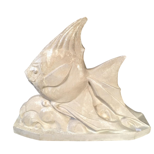 Roger Guérin, poisson stylisé Art Déco, sculpture en grès salé grand feu, Bouffioulx ca 1925